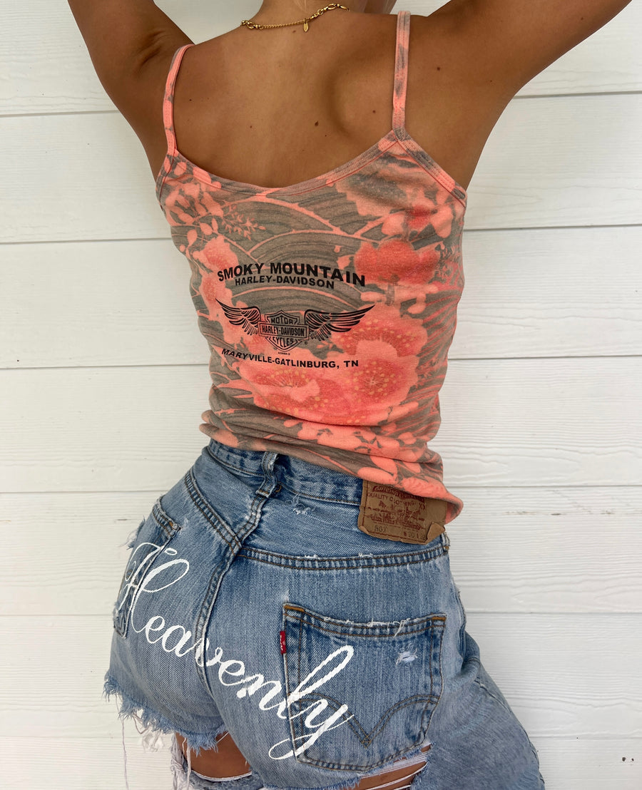 VINTAGE HARLEY PEACH FLORAL TANK TOP (UNCROPPED)