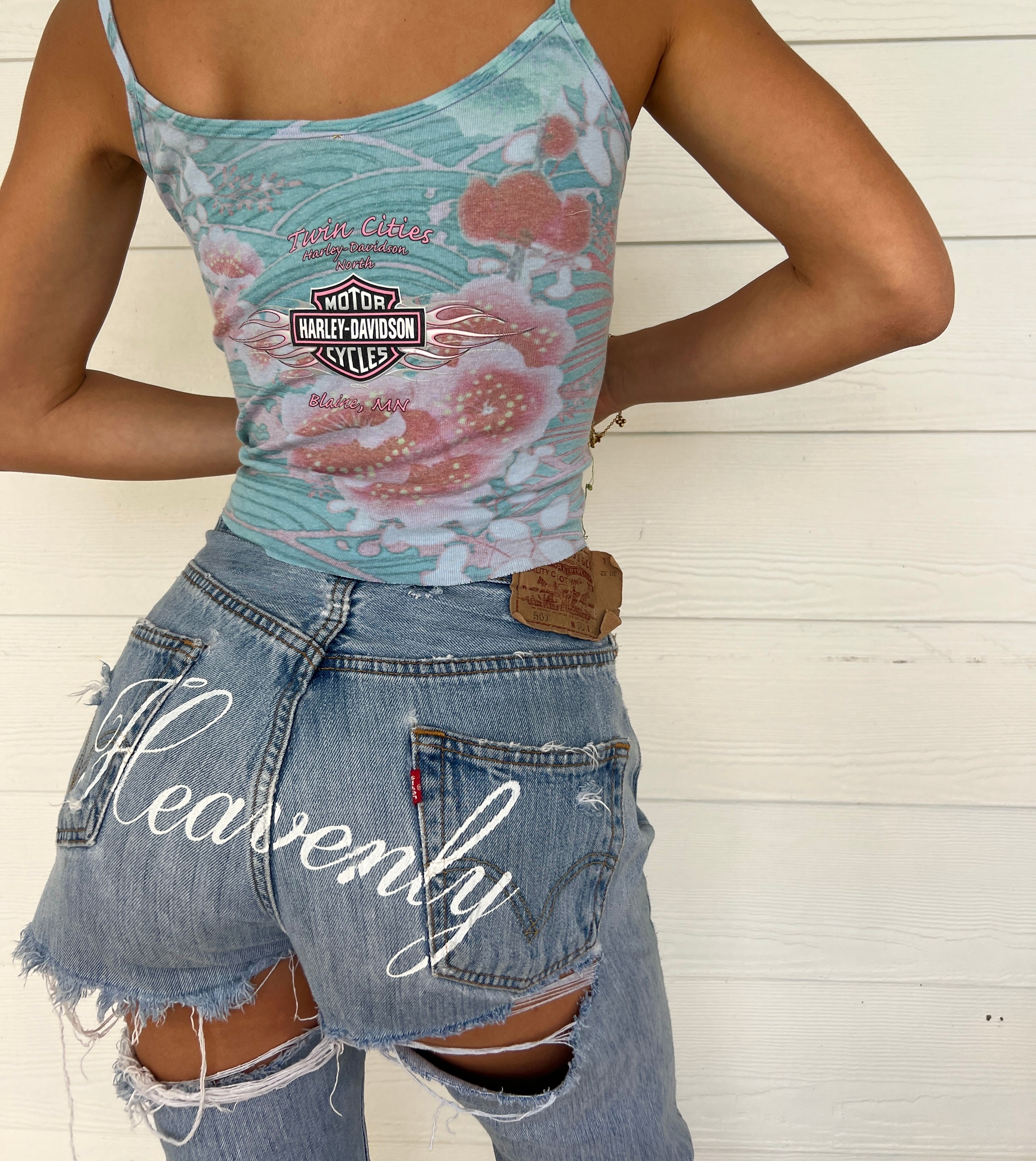 HARLEY FADED FLOWER RHINESTONE TANK TOP – sades
