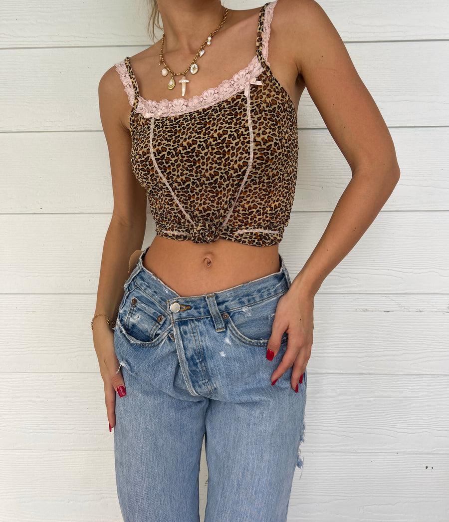 VINTAGE CHEETAH + PINK LINGERIE TOP